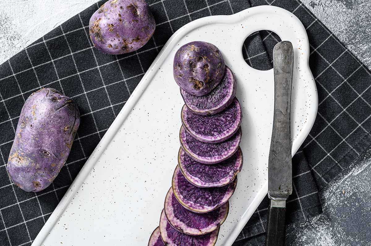 sliced purple sweet potatoes. 